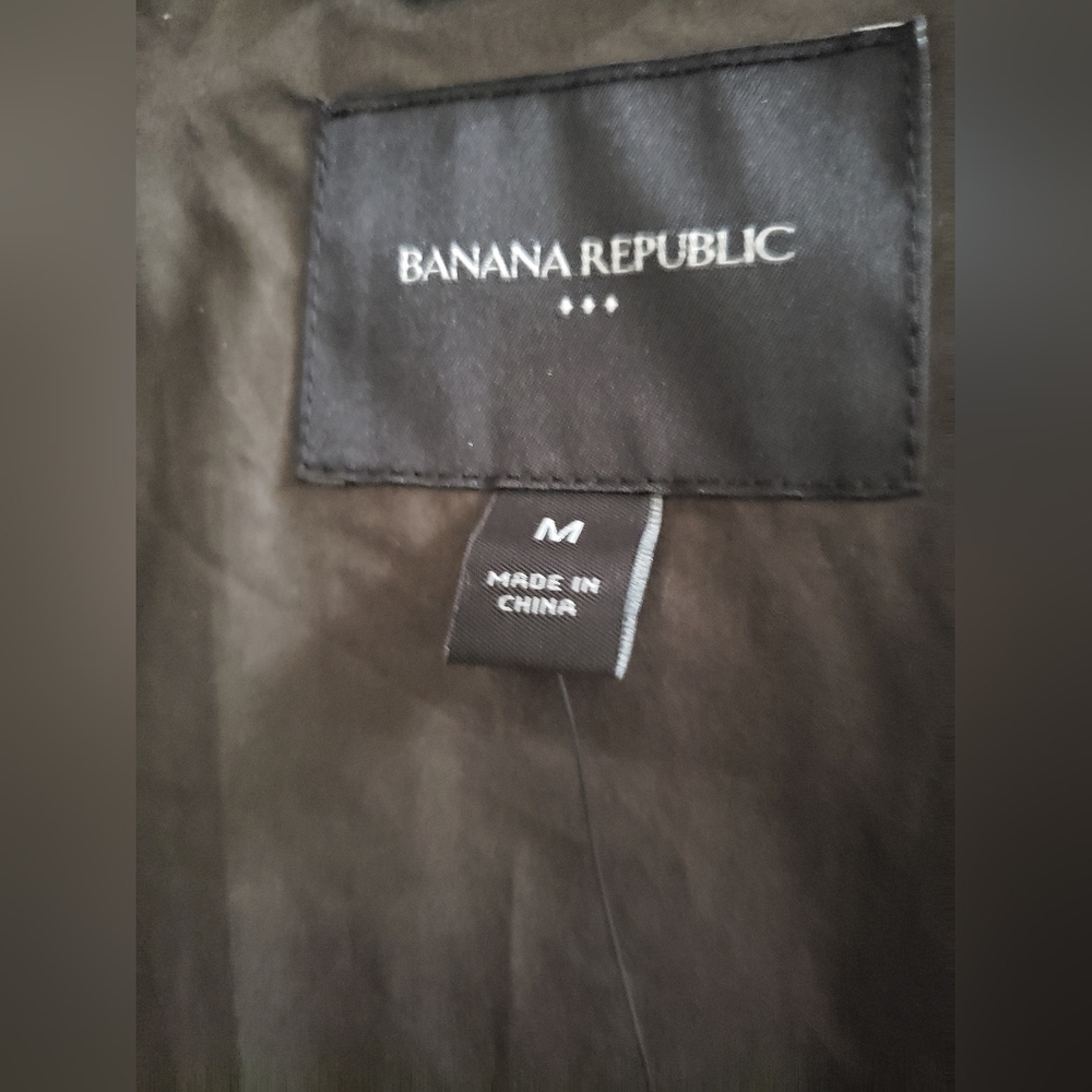 NWT Banana Republic oilve army green quilted snap up pockets 100% shirt jacket M - Picture 9 of 9